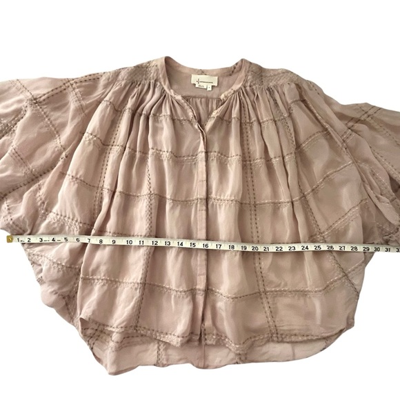 Anthropologie Sarabeth Textured Blouse Blush Boho Peasant Balloon Sleeve Top S - Picture 4 of 8